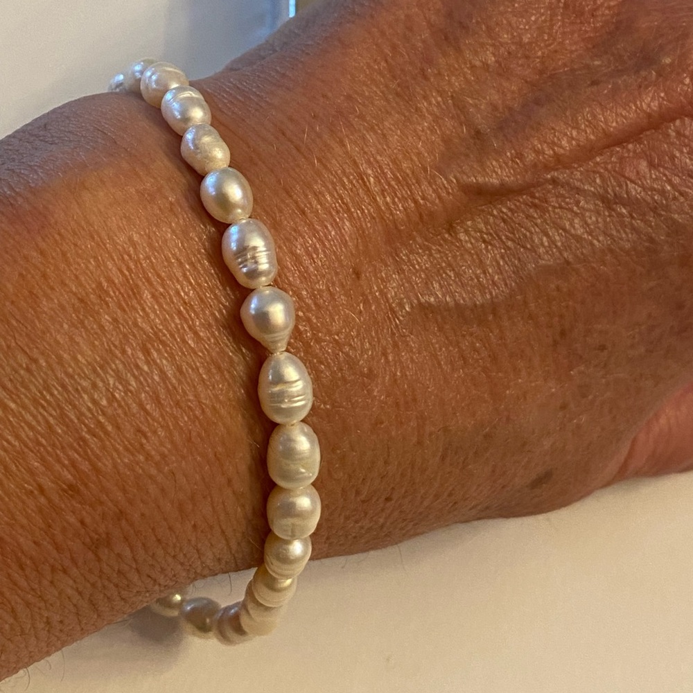 Baroque Pearl Sterling Silver Thin Strand Bracelet